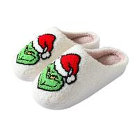 ENIXWH Grinch Pantoufles de Noël pour homme et femme en peluche amusante pour l'hiver Chaussons chauds et moelleux, a, 36/37 EU