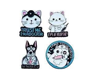 ENIXWH Lot de 4 broches médecin sœur rose nœud broche poupée goutte huile insigne épingle pin's cadeau de Noël médical, 3-4cm, Zinc