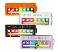 ENIXWH My Social Battery Pin Lot de 4 broches drôles de batterie sociale pour l'expression de soi Accessoires de mode Émail Sacs à dos vestes chapeaux, 3x3cm, Métal