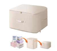 EnixwH Sac Compression Voyage, 54x42x60 CM Organisateur Auto Compression, Sac Rangement Vetement Pliables, Sac Rangement Couette Avec Poignée Renforcée, pour Literie Couvertures Jouets (Beige)