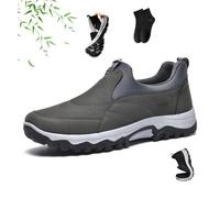 Enjerr Chaussures orthopédiques confortables et respirantes en cuir pour homme Chaussures plates décontractées légères à enfiler, gris, 43 EU