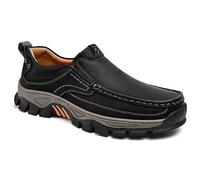 Enjerr Orthopedic Shoes Men, Men's Orthopedic Hands-Free Genuine Leather Slip on Loafers, Arch Support (Black,44)