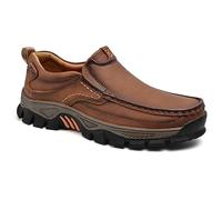 Enjerr Orthopedic Shoes Men, Men's Orthopedic Hands-Free Genuine Leather Slip on Loafers, Arch Support (Brown,43)