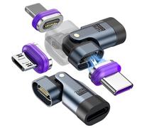 Enjiror Adaptateur USB C magnétique 3 en 1 vers type C/iPhone/Micro 2USB C avec 3 adaptateurs rotatifs à 180 ° multi-connecteurs 16 broches prend en charge PD 240 W 5 A Charge rapide et transfert de