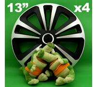 Enjoliveurs 13" Terra ★ 4 pièces ★ ARGENT+NOIR pour DAEWO Lanos HYUNDAI Accent