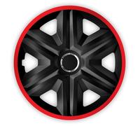 Enjoliveurs 15 pouces NRM FAST LUX Noir Rouge - Lot de 4 caches roues en ABS, haute résistance, fixation push-in