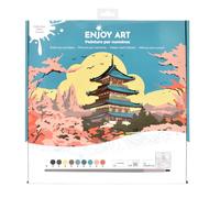 Enjoy Art Peinture par Numéro Acrylique 30x30 cm - Pagode à Hanami - Kit Complet avec Peinture et Pinceaux - Loisirs Créatifs Facile pour Enfants et Adultes - Débutants et Passionnés