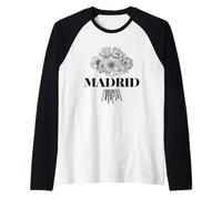 Enjoy Cool Floral Madrid Spain with Flower Bouquet Graphic Manche Raglan