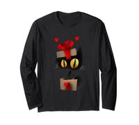 Enjoy Cool Funny Christmas Black Cat in Gift Box Graphic Fun Manche Longue