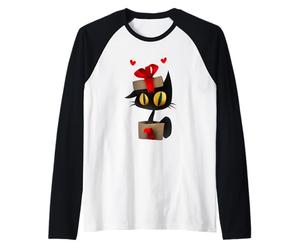 Enjoy Cool Funny Christmas Black Cat in Gift Box Graphic Fun Manche Raglan