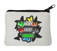 Enjoy Every Moment Pochette porte-monnaie en néoprène Motif papillon coloré 10 x 11 cm Blanc