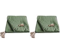 Enjoy Home - Edredon Décoratif - Couverture Vert Kaki Clair avec 4 Pompons Jute - 90x190cm - 100% Coton - Certifié Oeko-TEX - Collection Panama (Lot de 2)