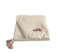 Enjoy Home - Edredon Décoratif - Ecru avec 4 Pompons Jute - 90x190cm - 100% Coton - Certifié Oeko-TEX - Collection Panama