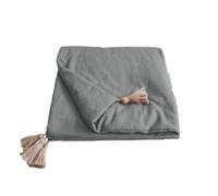 Enjoy Home - Edredon Décoratif - Gris Clair avec 4 Pompons Jute - 90x190cm - 100% Coton - Certifié Oeko-TEX - Collection Panama