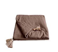 Enjoy Home - Edredon Décoratif - Marron Vison avec 4 Pompons Jute - 90x190cm - 100% Coton - Certifié Oeko-TEX - Collection Panama