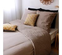 Enjoy Home - Parure de lit Gypsy - Bouton Pressions - 100% Coton - 240x220cm - 2 Taies d’oreillers - 63x63cm - Coloris Naturel