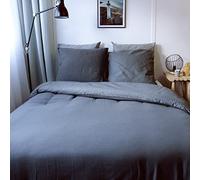 Enjoy Home - Parure de lit Gypsy - Bouton Pressions - 100% Coton - 260x240cm - 2 Taies d’oreillers - 63x63cm - Coloris Gris Foncé