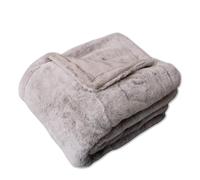 Generique – Plaid recto fourrure de lapin, verso flanelle, toucher soyeux, gris 125x150 cm