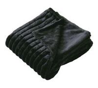 - Plaid SELA effet fourrure côtélée et flanelle - 150 x 125 cm - Noir - SELA