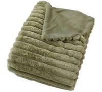 - Plaid SELA effet fourrure côtélée et flanelle - 150 x 125 cm - Olive - SELA