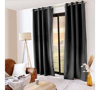 Enjoy Home - Rideau Occultant Thermique - Tissu satiné - Face Polaire - 8 Œillets Argentés - 100% Polyester - 140x40cm - Coloris Gris foncé