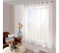 Enjoy Home - Voilage Blanc Brodé - Grand Largeur 300x240cm - 16 œillets de diamètre 4cm - 100% Polyester Sablé - Collection Cornely