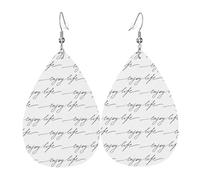 Enjoy Life Ensemble de boucles d'oreilles en forme de larme avec texte manuscrit noir - Boucles d'oreilles pendantes en cuir tendance pour femme - Cadeau d'anniversaire