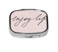 (Enjoy Life - Pilulier carré manuscrit noir) avec 2 compartiments - Petit pilulier portable - Conteneurs de vitamines - Essentiels de voyage - 5,5 x 4 x 1,8 cm