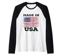 Enjoy Made in USA with USA Flag Illustration Cool Graphic Manche Raglan