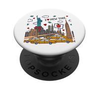 Enjoy New York City Cartoon Doodles Graphic Cool Designs Fun PopSockets PopGrip Adhésif