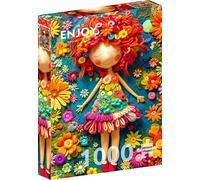 ENJOY Puzzle Adorable poupée en fil tricoté et illustration de fleurs - Puzzle de 1000 pièces pour adultes - Finition mate, doux au toucher, facile à assembler, ajustement serré, couleurs vives