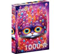 ENJOY Puzzle Chat abstrait avec de nombreux yeux amusants - Puzzle de 1000 pièces pour adultes - Finition mate, doux au toucher, facile à assembler, ajustement serré, couleurs vives, service de pièces