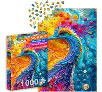 ENJOY Puzzle Illustration Abstraite de Paon et d'oiseau Aquarelle en marbre - Puzzle de 1000 pièces pour Adultes - Finition Mate, Doux au Toucher, Facile à Assembler, Ajustement serré, Couleurs Vives