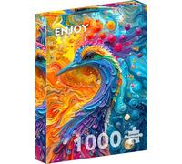 ENJOY Puzzle Illustration abstraite de paon et d'oiseau aquarelle en marbre - Puzzle de 1000 pièces pour adultes - Finition mate, doux au toucher, facile à assembler, ajustement serré, couleurs vives