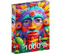 ENJOY Puzzle Illustration de portrait floral traditionnel totem - Puzzle de 1000 pièces pour adultes - Finition mate, doux au toucher, facile à assembler, ajustement serré, couleurs vives, service de