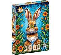 ENJOY Puzzle Illustration de lapin mignon dans un jardin fleuri - Puzzle de 1000 pièces pour adultes - Finition mate, toucher doux, facile à assembler, ajustement serré, couleurs vives, service de