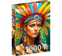 ENJOY Puzzle Native Woman - Portrait de style culturel traditionnel - Puzzle de 1000 pièces pour adultes - Finition mate, toucher doux, facile à assembler, coupe ajustée, couleurs vives, service de