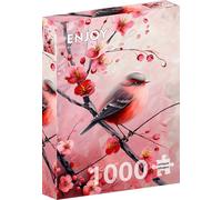 ENJOY Puzzle Oiseau rouge en fleur de cerisier Sakura Tree Illustration - Puzzle de 1000 pièces pour adultes - Finition mate, toucher doux, facile à assembler, coupe ajustée, couleurs vives, service