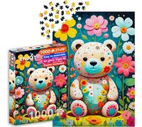 ENJOY Puzzle Illustration d'ours en peluche dans un jardin fleuri - Puzzle de 1000 pièces pour adultes - Finition mate, doux au toucher, facile à assembler, ajustement serré, couleurs vives, service