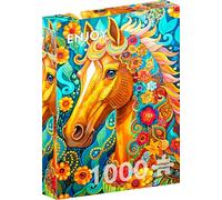 ENJOY Puzzle Portrait de cheval avec illustration de crinière de fleurs en fleurs - Puzzle de 1000 pièces pour adultes - Finition mate, doux au toucher, facile à assembler, ajustement serré, couleurs