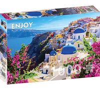 ENJOY Puzzle Puzzle 1000 pièces - Vue de Santorini avec des fleurs, Grèce
