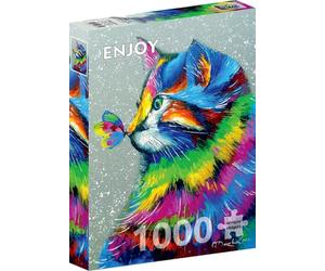 Enjoy Puzzle - Puzzle Jigsaw de 1000 pièces pour adultes - Finition mate, toucher doux, pièces robustes et uniques, ajustement serré, couleurs vives, style moderne - Peinture mignonne chat arc-en-ciel