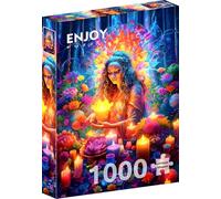 ENJOY Puzzle Rituel spirituel Femme dans un jardin fleuri avec bougies - Puzzle de 1000 pièces pour adultes - Finition mate, toucher doux, facile à assembler, ajustement serré, couleurs vives, service