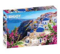 ENJOY Puzzle Santorini avec fleurs, Grèce 1000 pièces