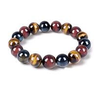 Enjoy Risingsun Bracelet œil de tigre pour la relaxation et l'anxiété - Avec perles de cristal triple protection - Bijoux chakra - Bracelets pour homme et femme, 10mm, 12mm, 14mm, Pierre œil de tigre