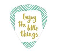 Enjoy the Little Things Lot de 12 médiators de guitare avec boîte fine, citation inspirante avec motif losanges, plectres de guitare spéciaux, coffret cadeau pour guitariste, jaune foncé, turquoise et