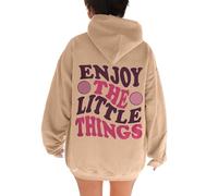 Enjoy The Little Things with Hood Hoodies for Women Cute Graphic University Hooded Clothes Fall Loose Trendy Letter Casual Tenues Loose Fit Plain Western Workou Lightweight 2025 Y2K, kaki, S