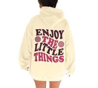 Enjoy The Little Things with Hood Hoodies for Women Cute Graphic University Hooded Clothes Fall Loose Trendy Letter Casual Tenues Loose Fit Plain Western Workou Lightweight 2025 Y2K, beige, XXL