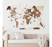 Enjoy The Wood Carte du Monde en Bois 3D Art Mural Grande Décoration Murale Idée Cadeau de Pendaison de Crémaillère Carte du Monde en Bois pour Voyage Maison et Cuisine ou Bureau (Multicolor, Medium)
