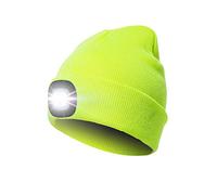 enjoydeal Bonnet en tricot avec lumière - 4 LED - Unisexe - Rechargeable par USB - Mains libres - Lampe frontale chaude pour la chasse, le camping, la course de nuit, la pêche, le cyclisme, jaune